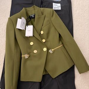 Balmain Khaki Double-Breasted Blazer with Gold Buttons